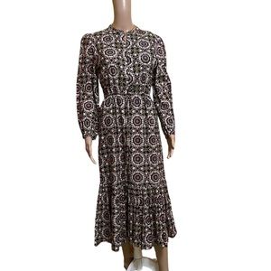 JUDE CONNALLY $178 Tile Medallion Printed Tiered Boho Midi Dress Size XS Cotton